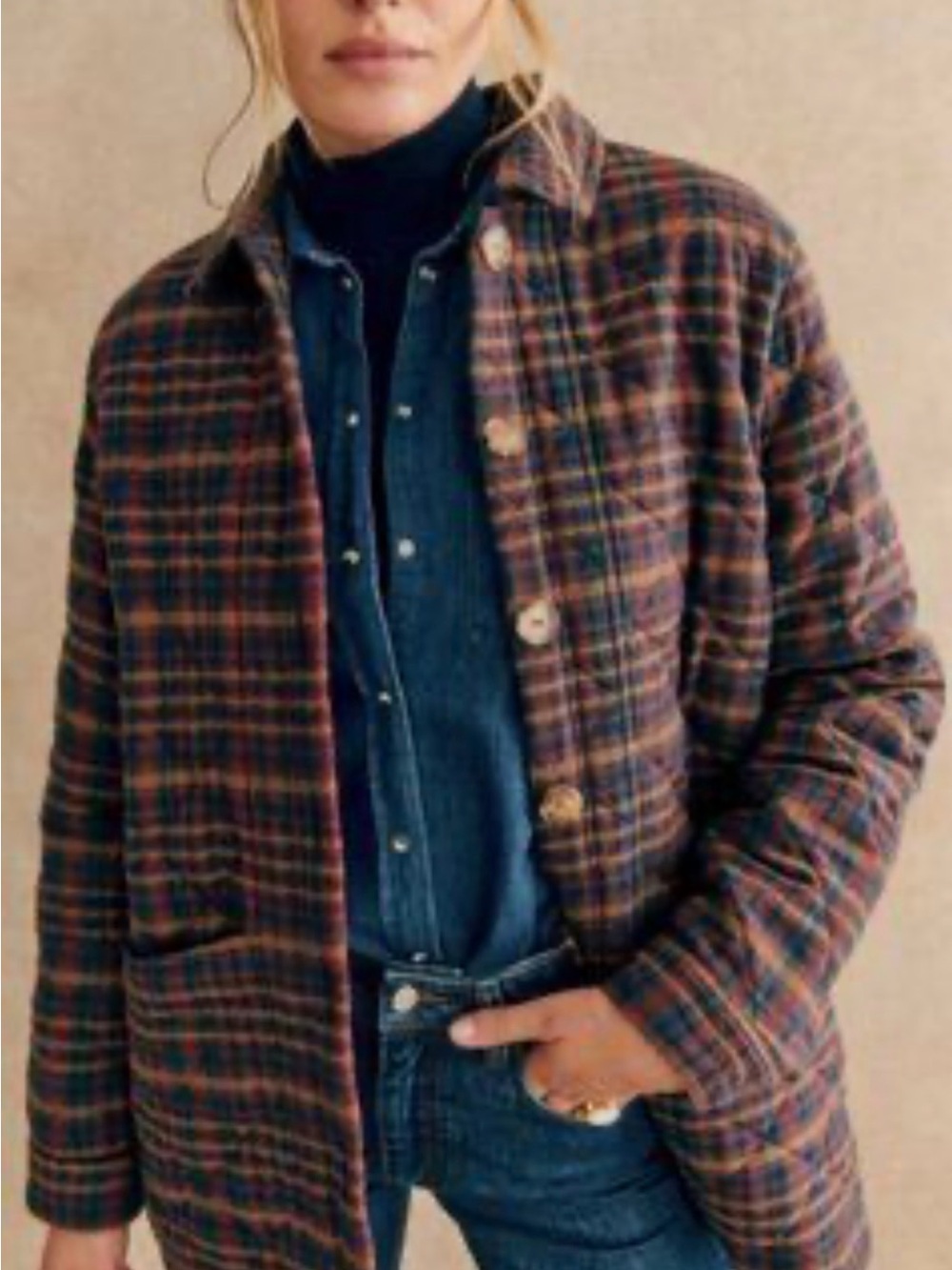 Sezane Will Plaid Quilted Jacket